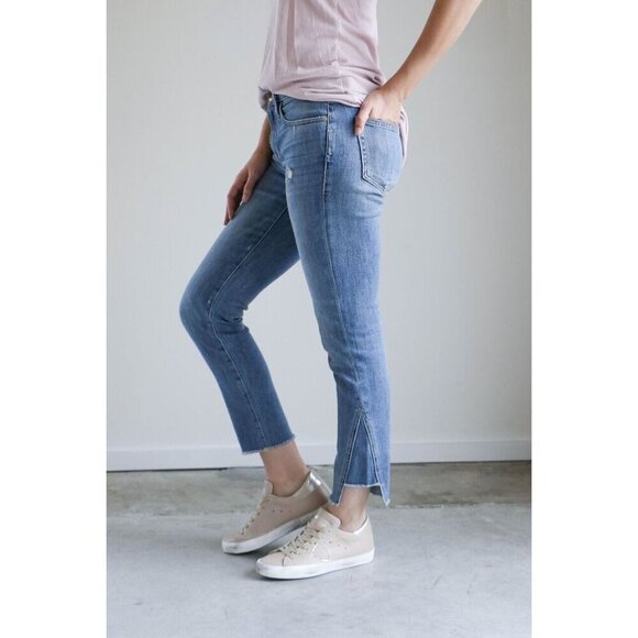Frame Le Boy Distressed Slim Fit Blue Denim Jeans Womens Size 28 Ankle Length Ra - Picture 2 of 10